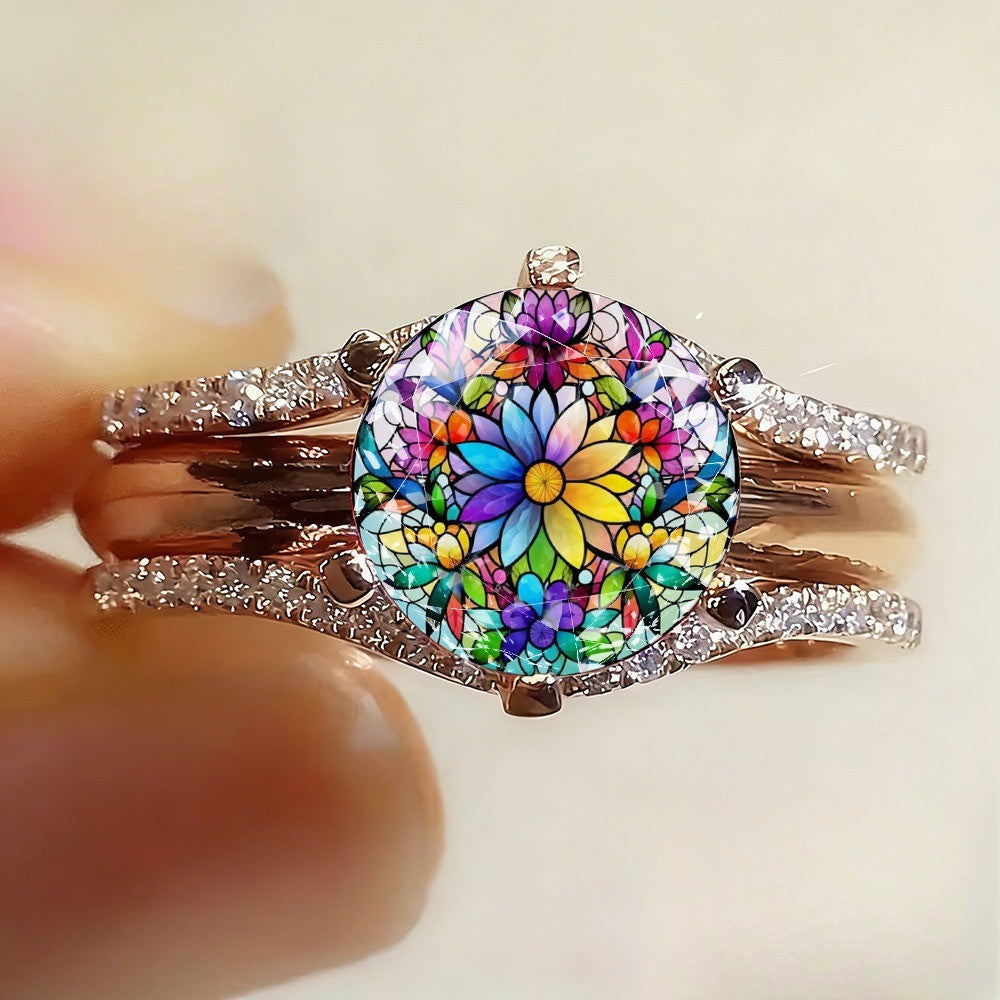 Colorful Stained Glass Floral Ring