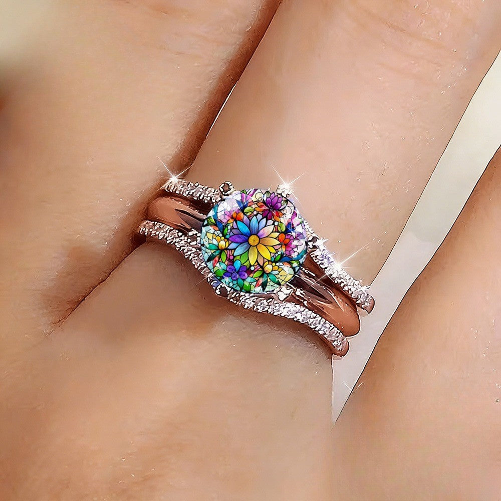 Colorful Stained Glass Floral Ring