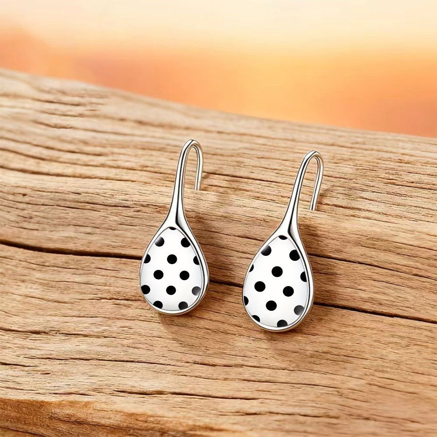 Black Polka Dot Teardrop Earrings