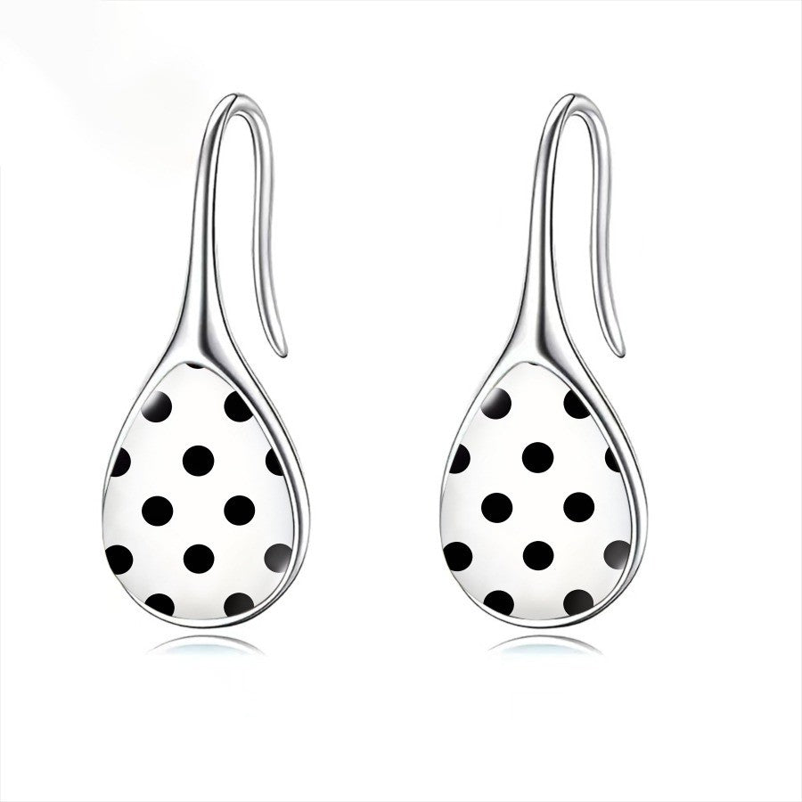 Black Polka Dot Teardrop Earrings