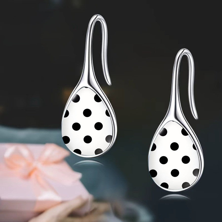 Black Polka Dot Teardrop Earrings