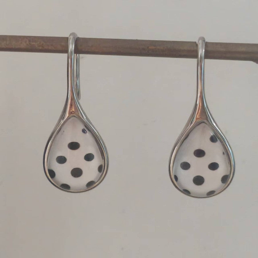 Black Polka Dot Teardrop Earrings