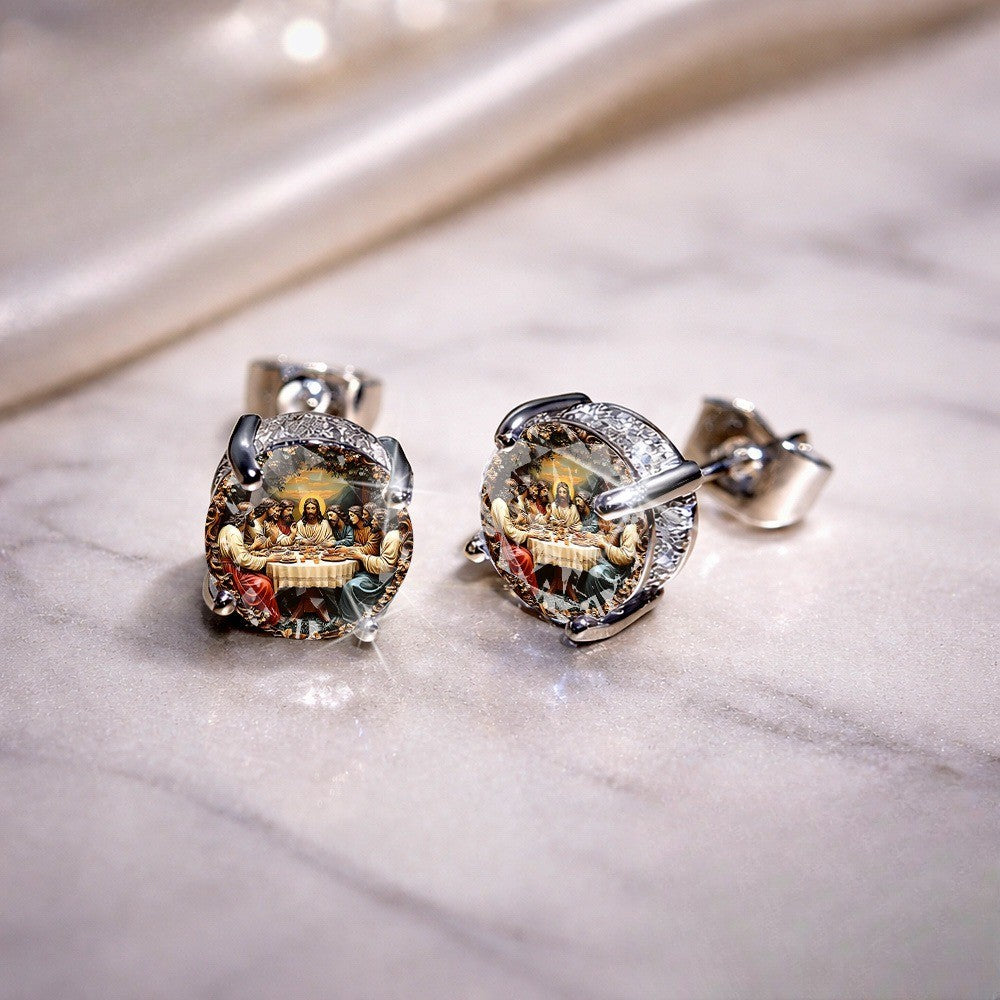 Last Supper Glass Stud Earrings