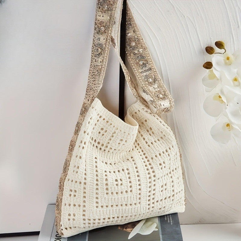 Embroidered Strap Crochet Bag