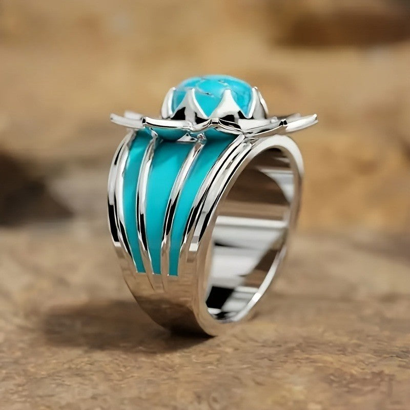 Cracked Turquoise Lotus Ring