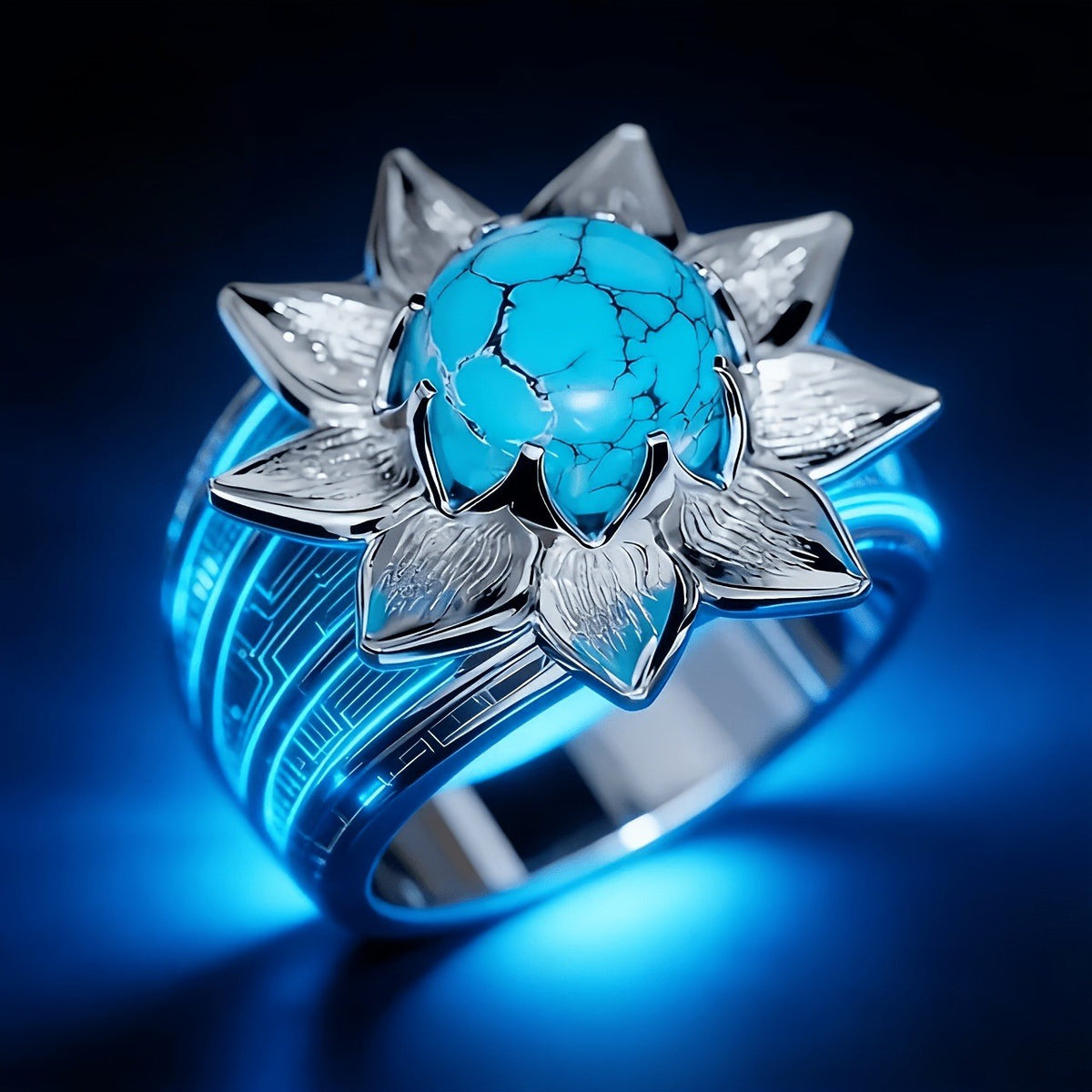 Cracked Turquoise Lotus Ring