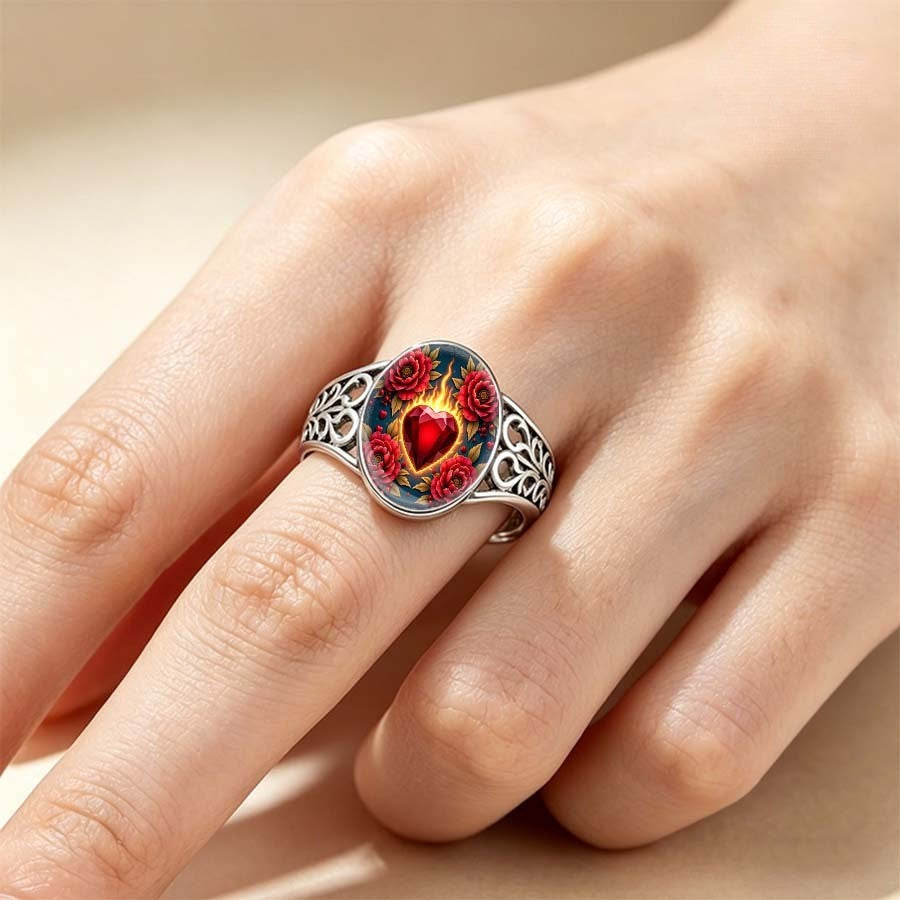 Flaming Heart & Rose Ring