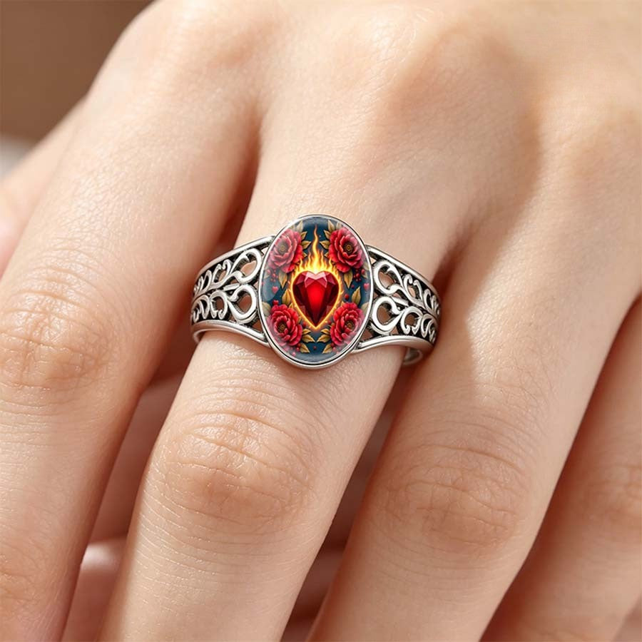 Flaming Heart & Rose Ring
