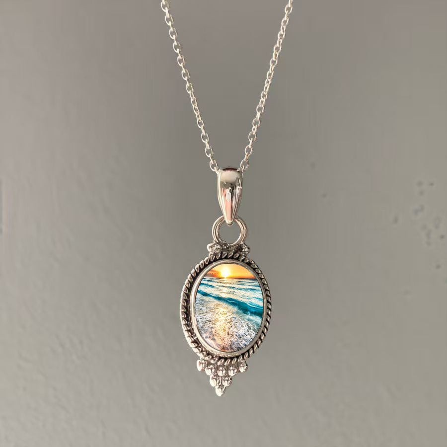 Sunset Ocean Oval Necklace