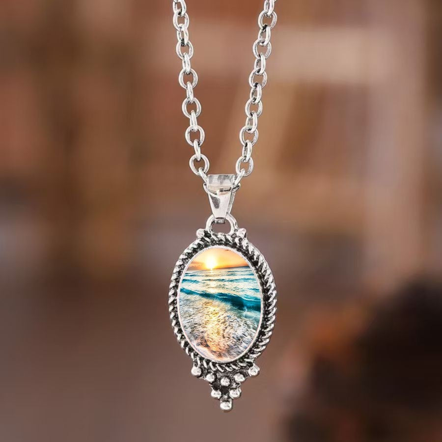 Sunset Ocean Oval Necklace