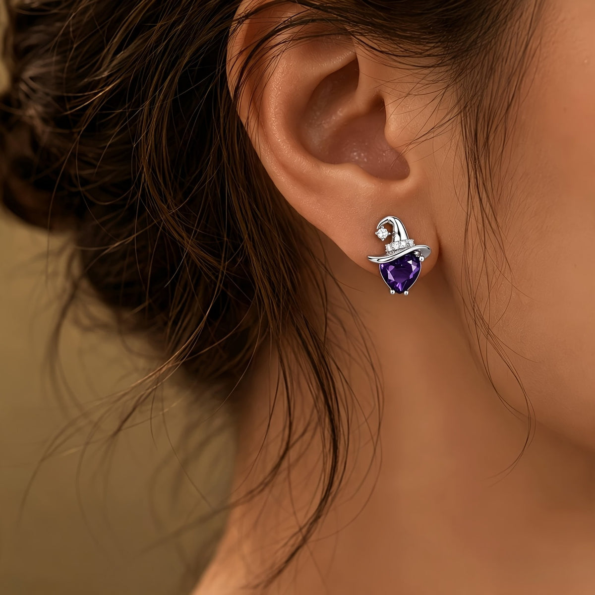 Purple Zircon Witch Hat Stud Earrings