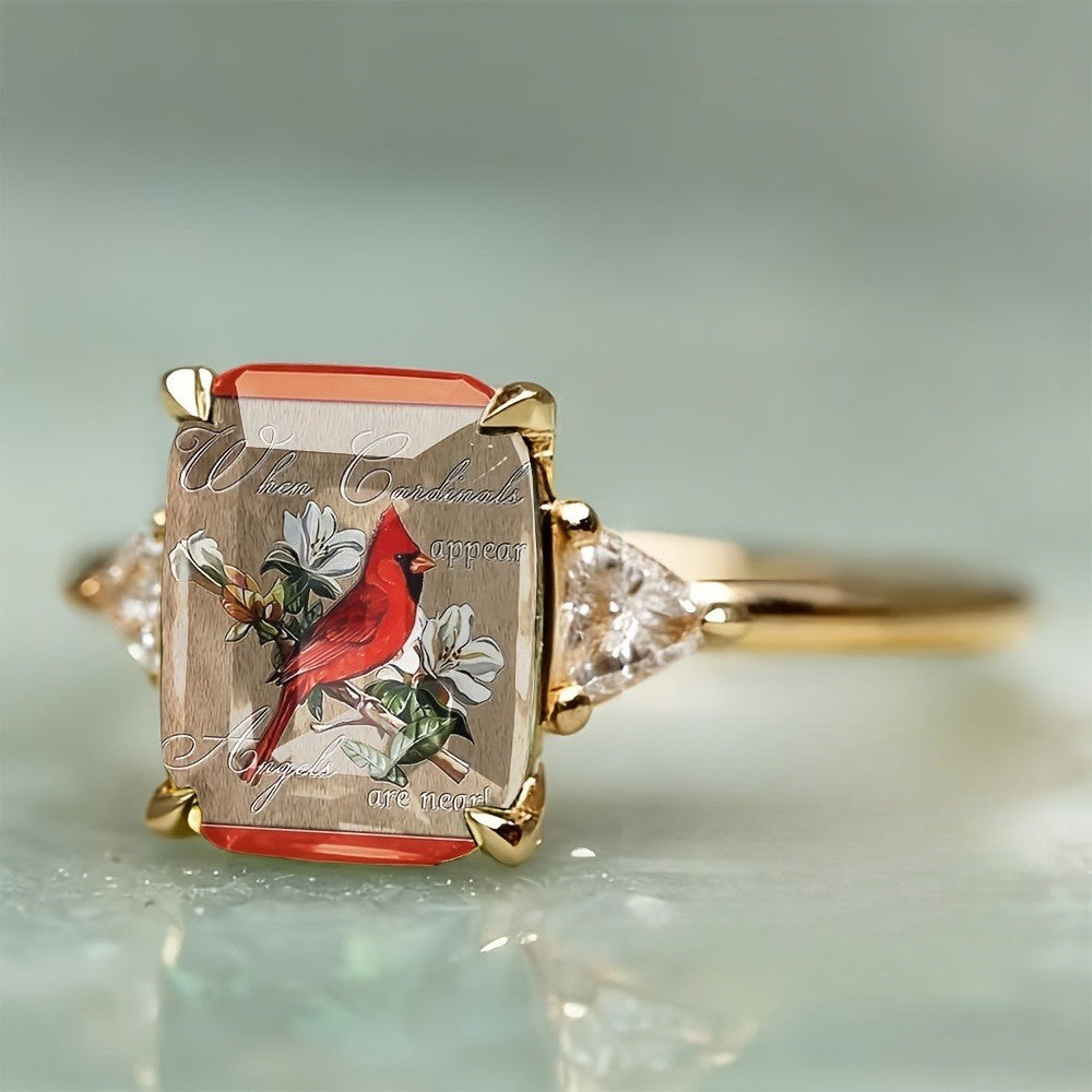 Red Bird Rectangular Ring