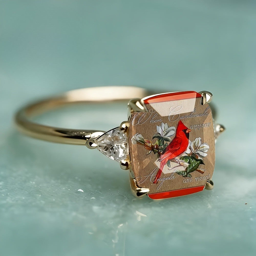Red Bird Rectangular Ring