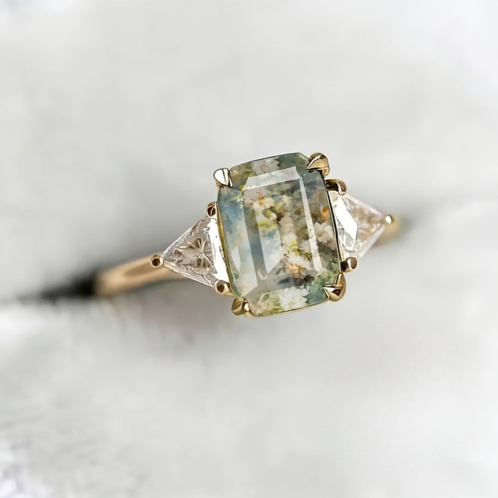 Floral Emerald Cut Ring