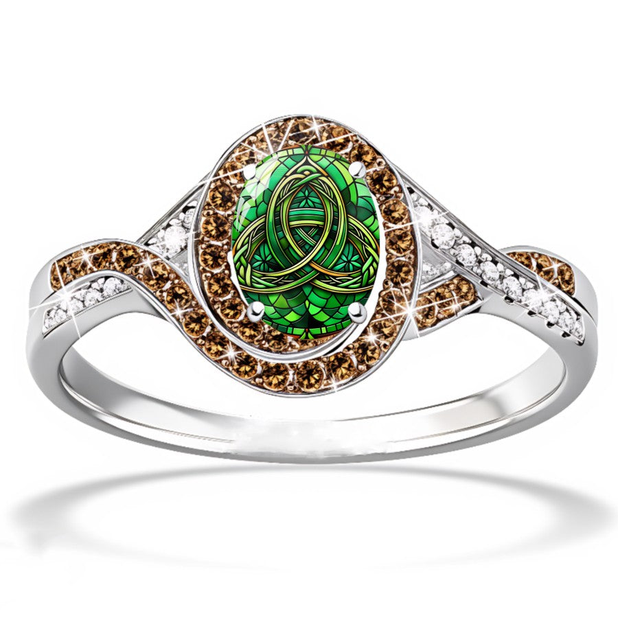 Green Celtic Knot Oval Ring
