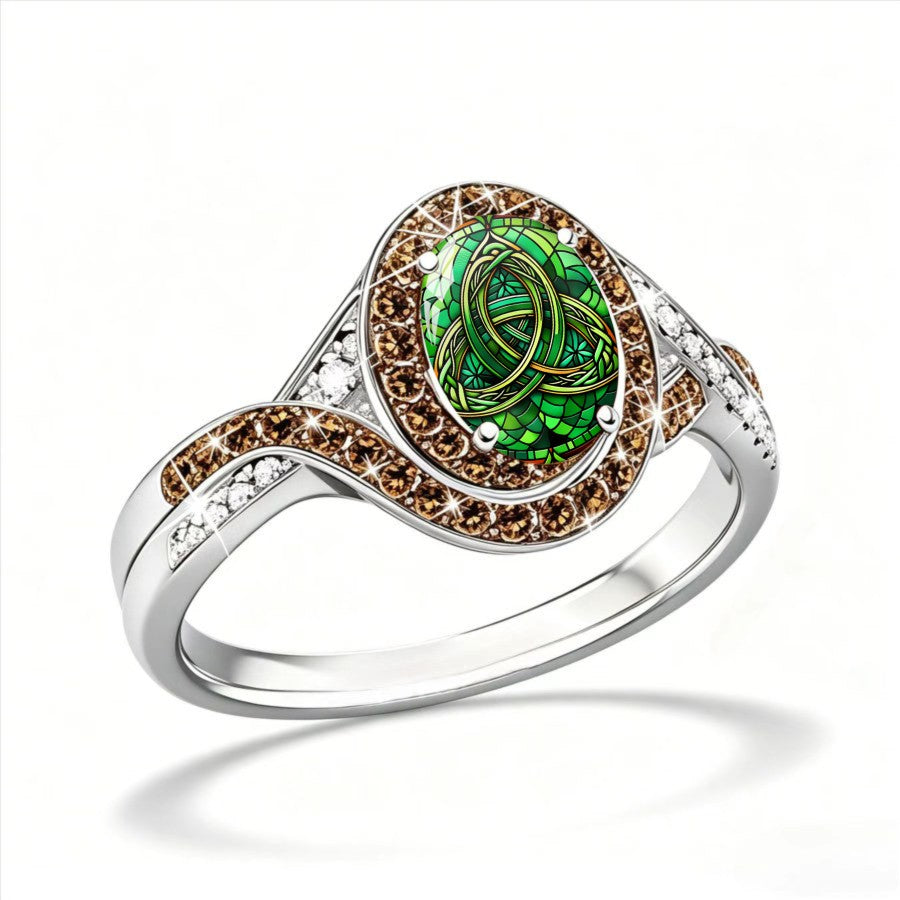 Green Celtic Knot Oval Ring