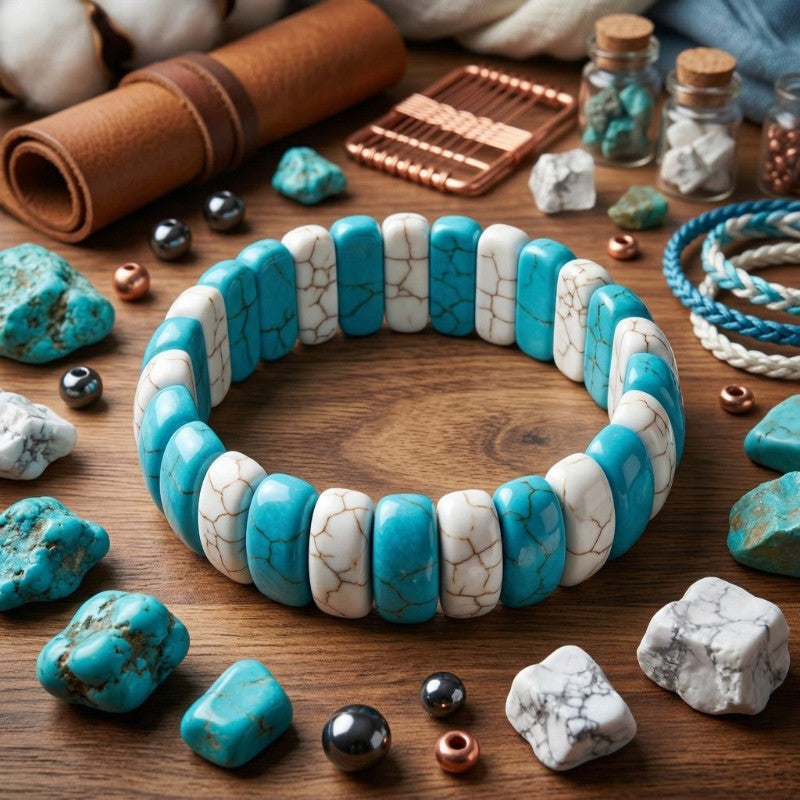Turquoise & White Stone Stretch Bracelet