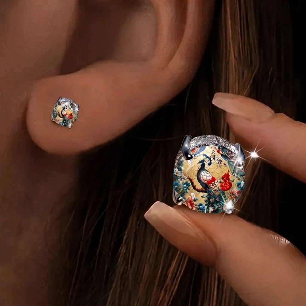Peacock Glass Stud Earrings