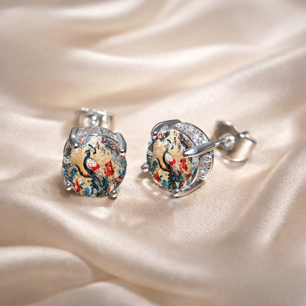 Peacock Glass Stud Earrings