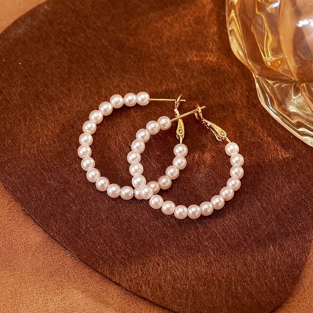 Imitation Pearl Circle Hoop Earrings