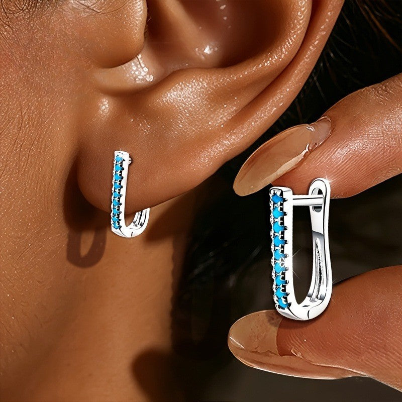 Blue Zircon Huggie Hoop Earrings