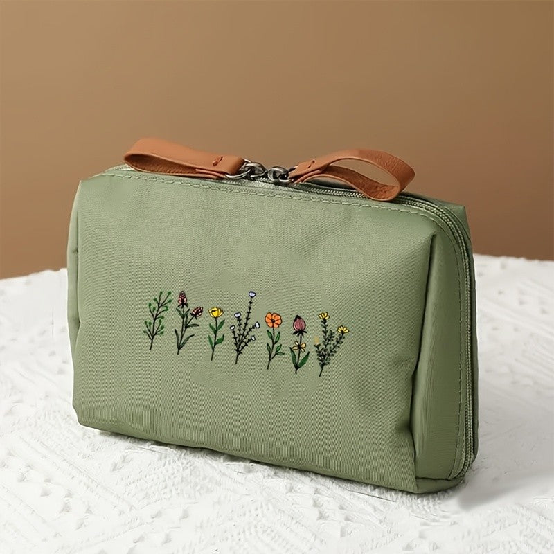 Sage Green Floral Cosmetic Bag