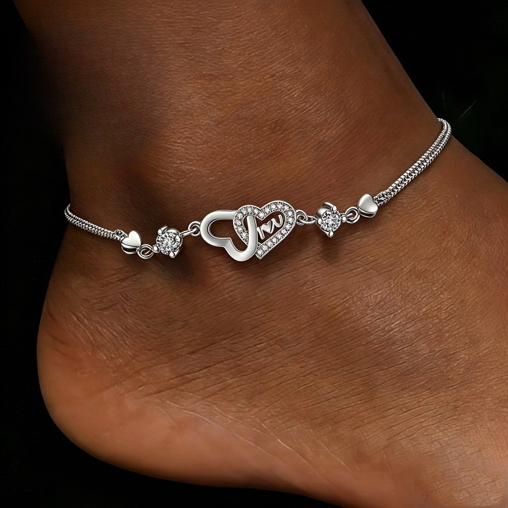 Crystal Heart & Mom Anklet