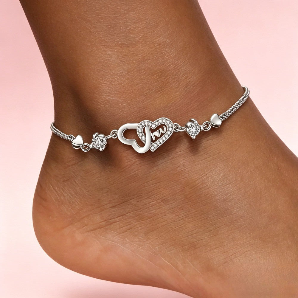 Crystal Heart & Mom Anklet