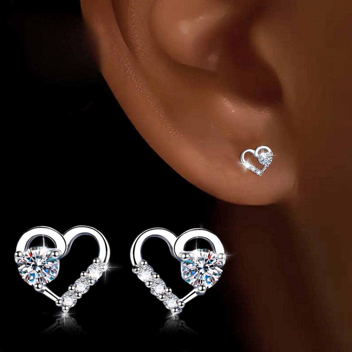 Crystal Pave Heart Stud Earrings