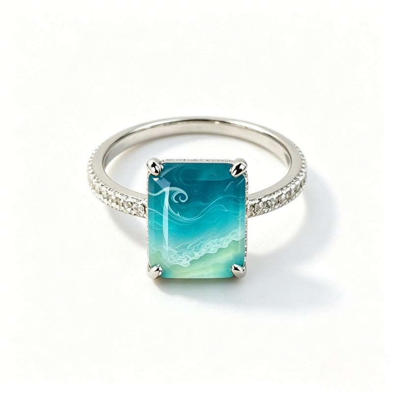 Teal Wave Square Ring