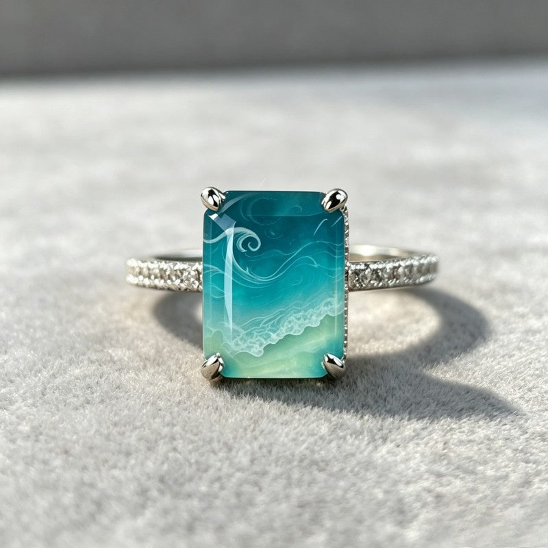 Teal Wave Square Ring