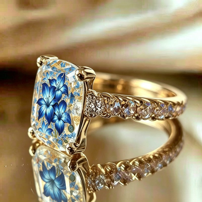 Blue Lily Floral Ring
