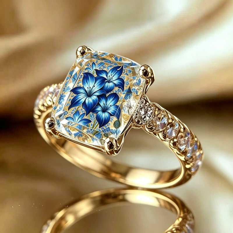 Blue Lily Floral Ring