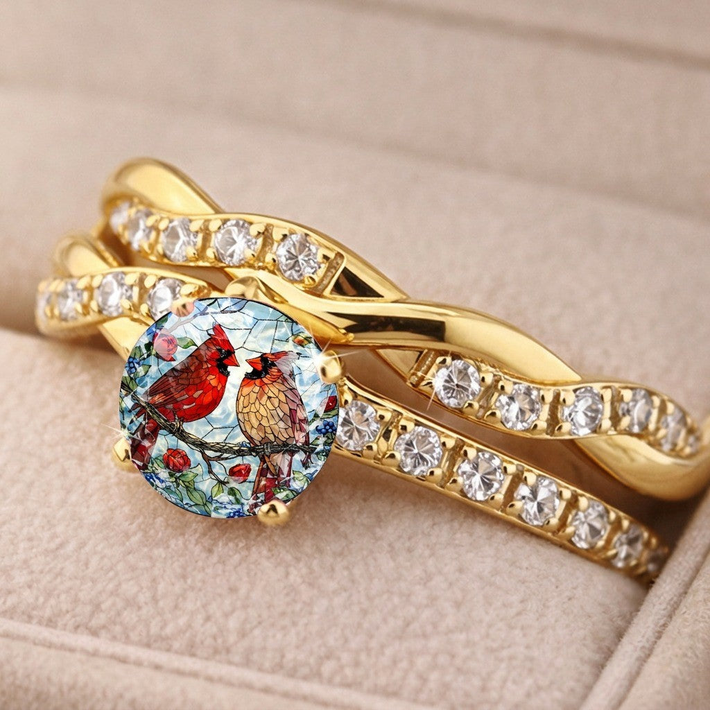 Stained Glass Cardinal Braided Ring