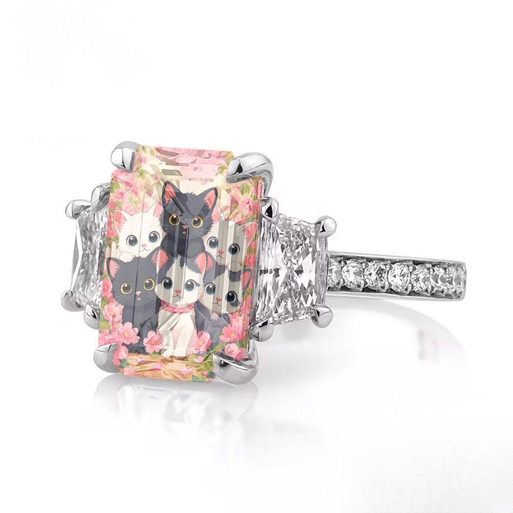 Kitten Bouquet Square Ring