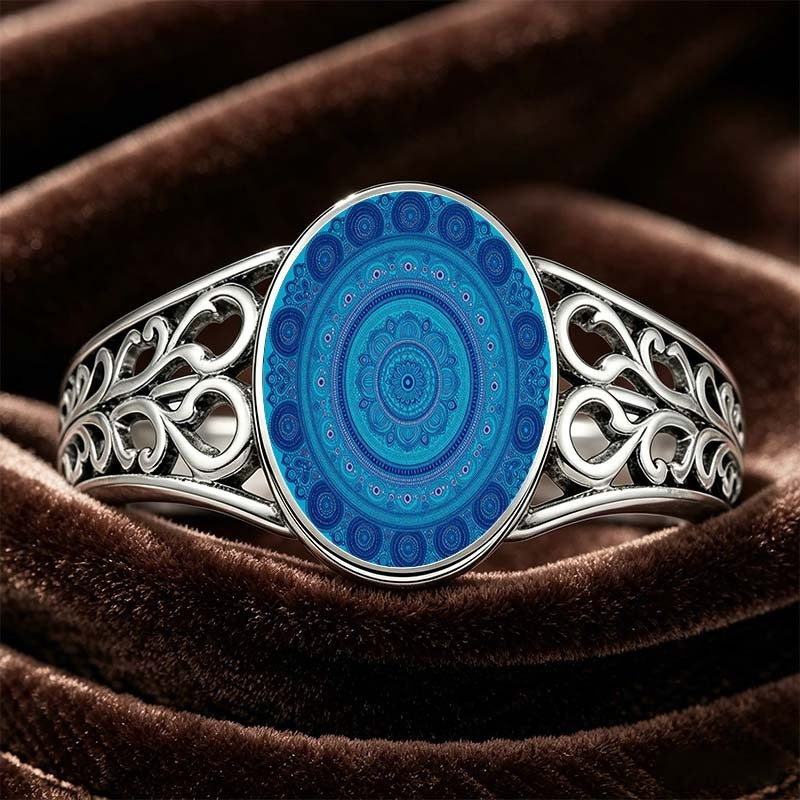 Blue Concentric Circle Oval Ring