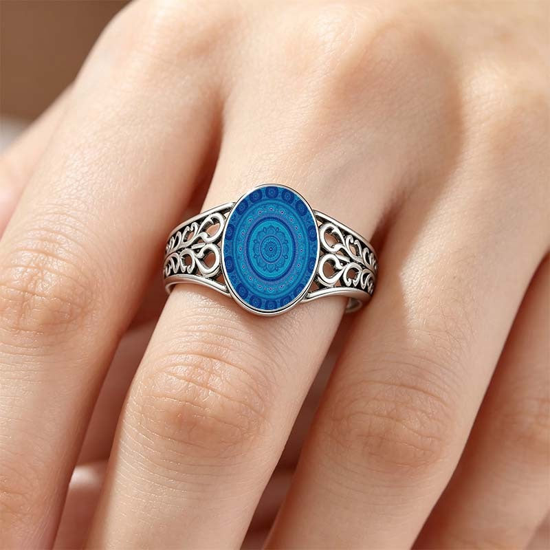 Blue Concentric Circle Oval Ring