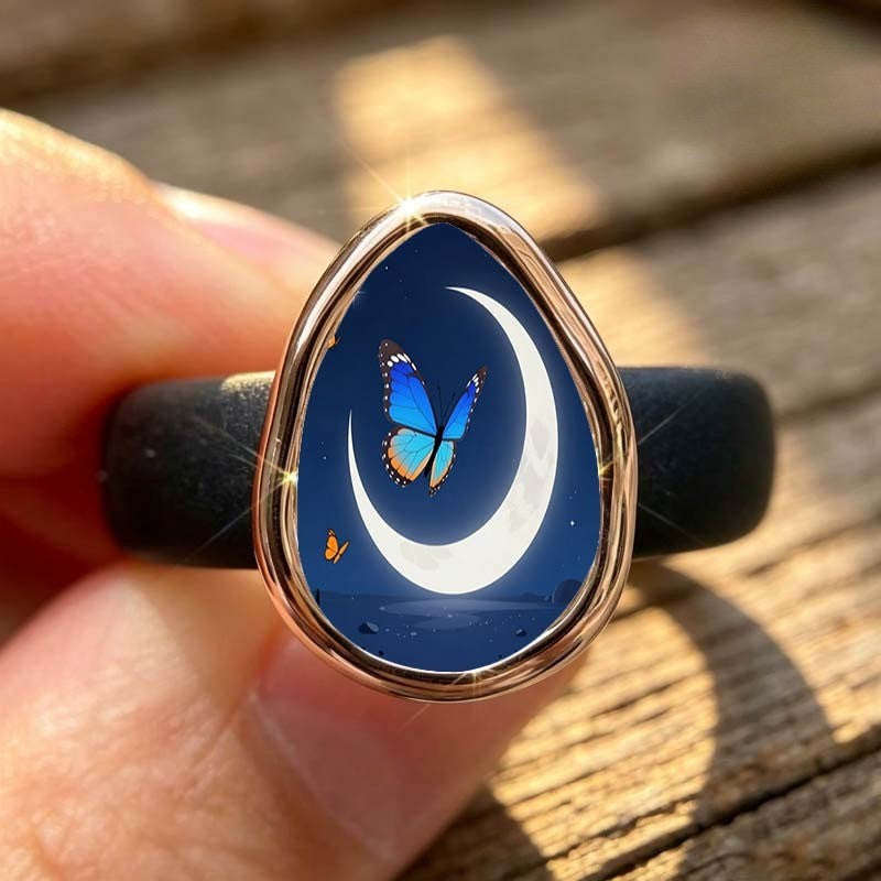 Crescent Moon Butterfly Ring