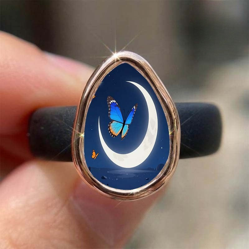 Crescent Moon Butterfly Ring