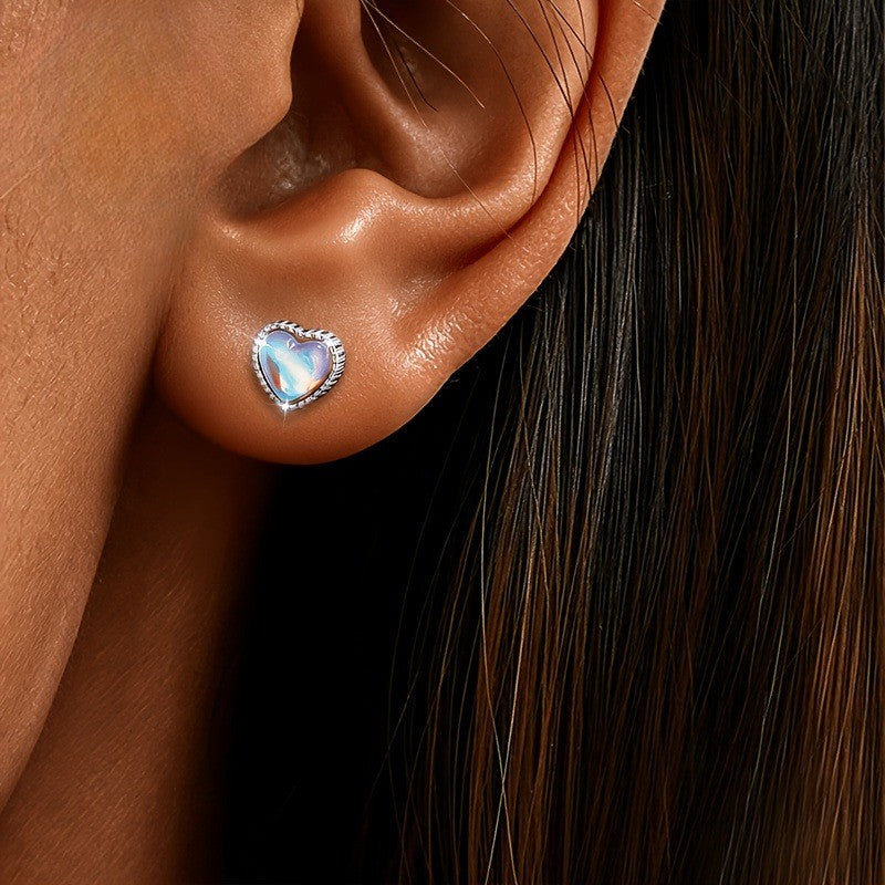 Iridescent Heart Stud Earrings