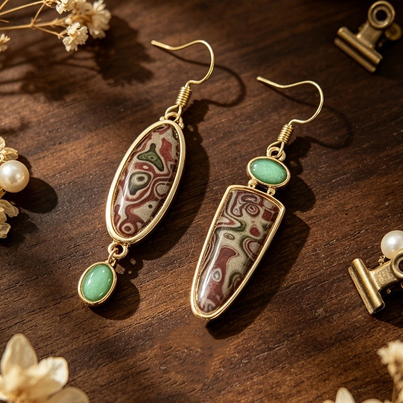 Asymmetrical Marbled Stone Drop Earrings
