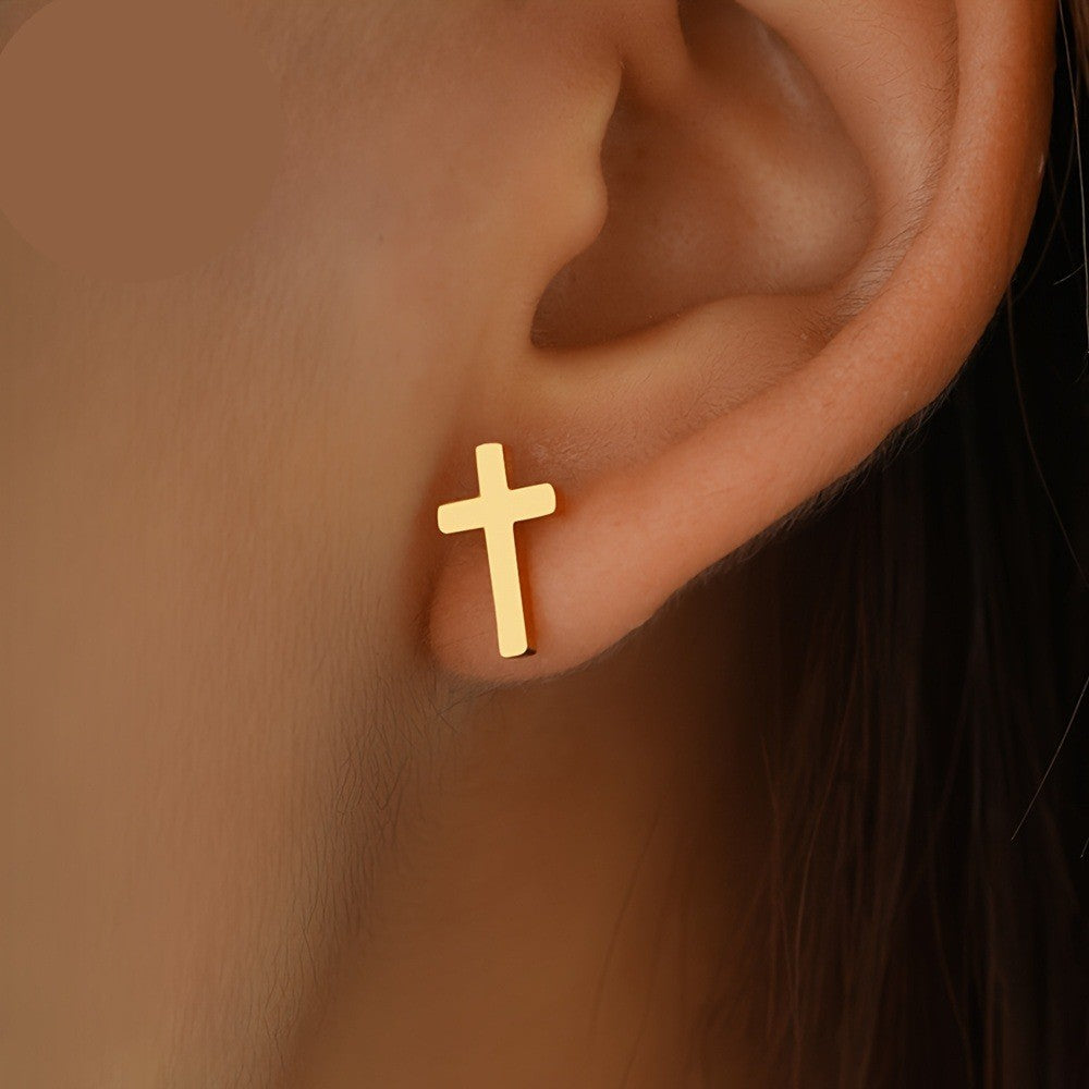 Polished Cross Stud Earrings
