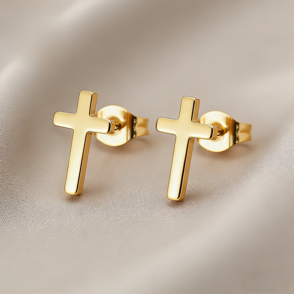 Polished Cross Stud Earrings