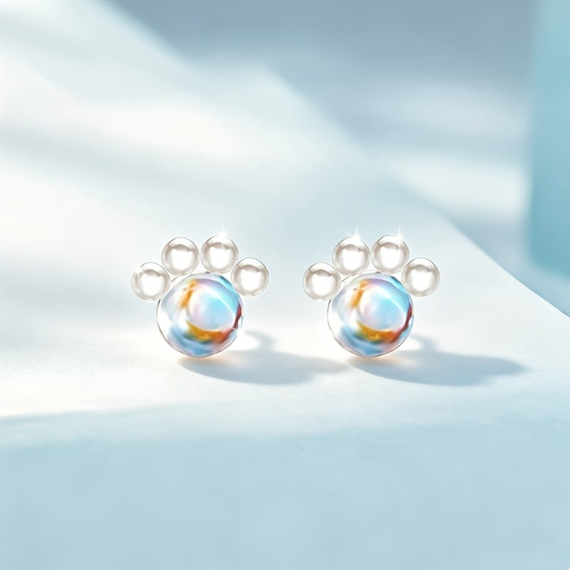 Cat Paw Moonstone Stud Earrings
