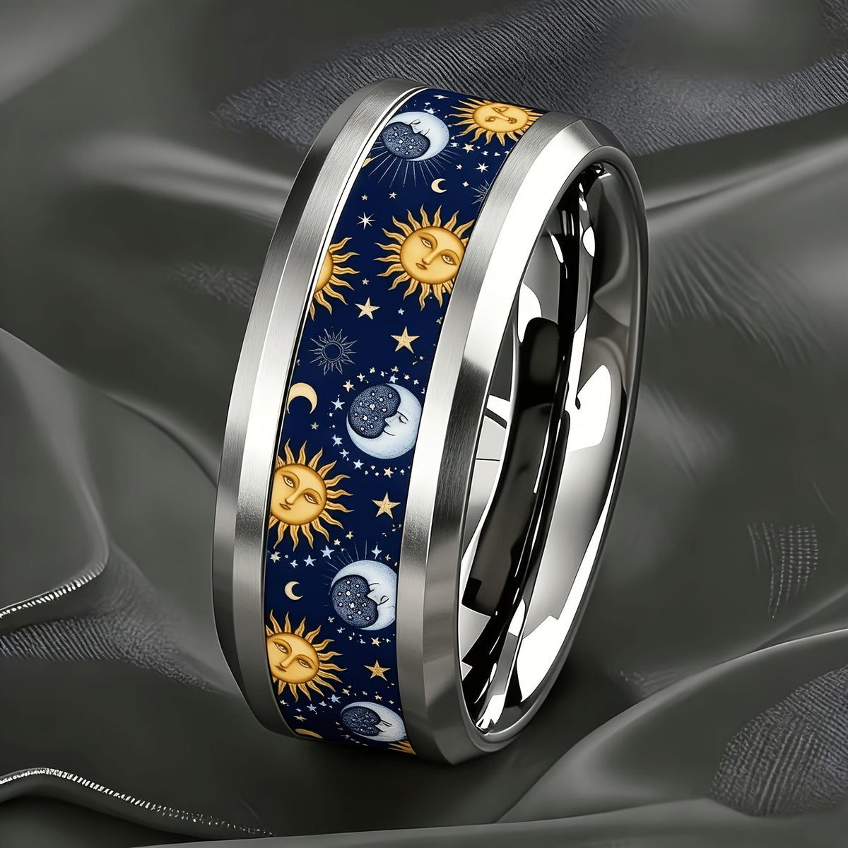 Navy Sun & Moon Face Ring