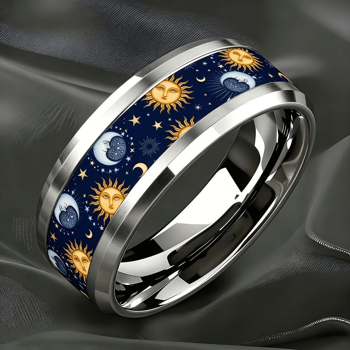 Navy Sun & Moon Face Ring