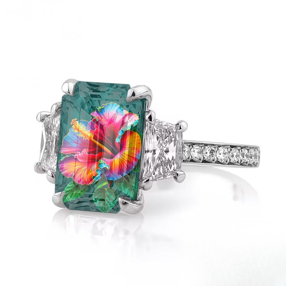 Her Tropical Hibiscus Square Ring