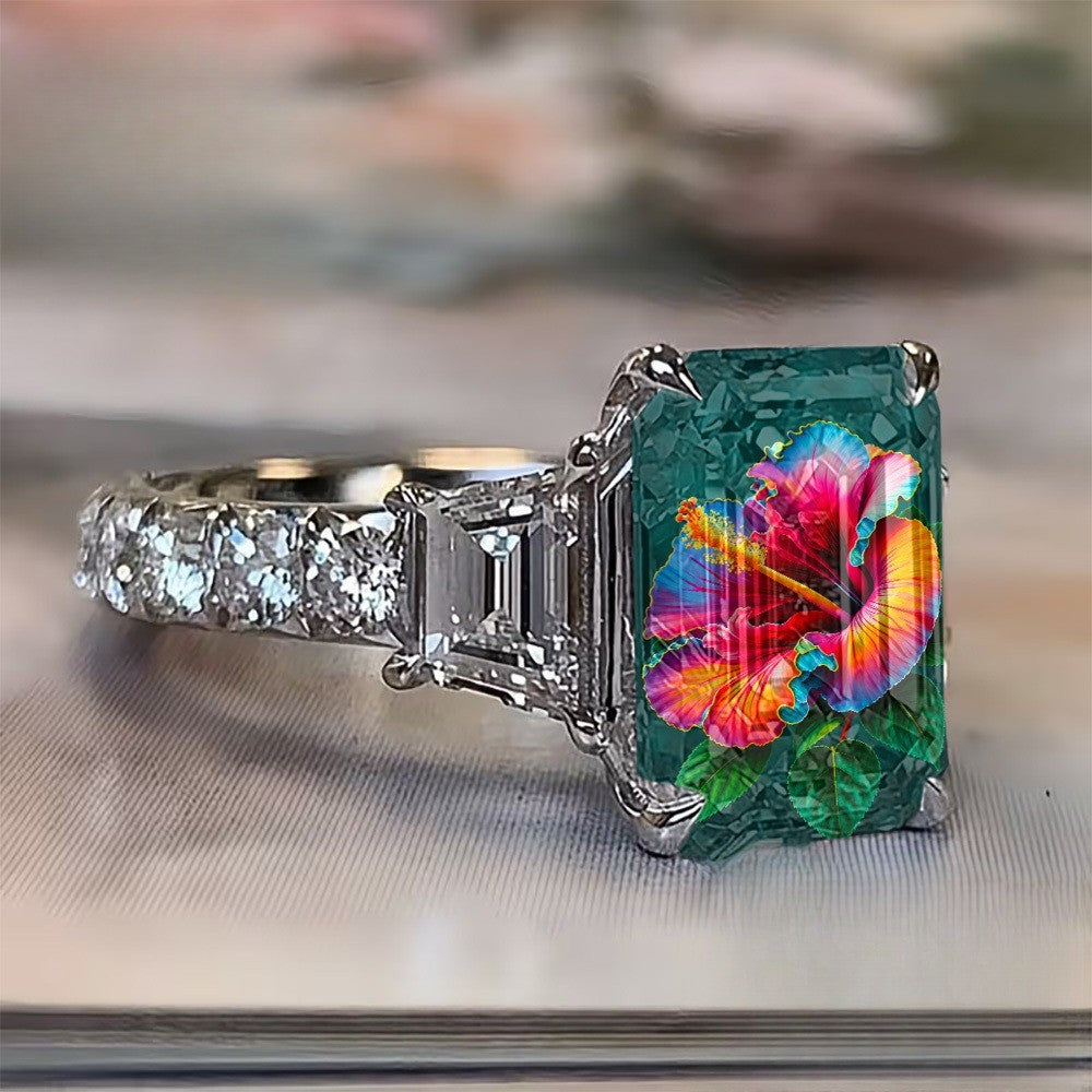 Her Tropical Hibiscus Square Ring