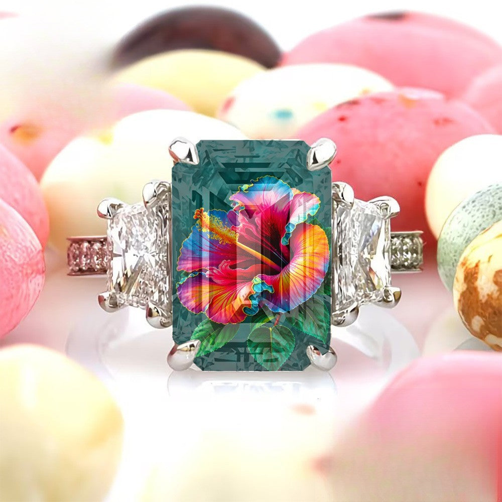 Her Tropical Hibiscus Square Ring
