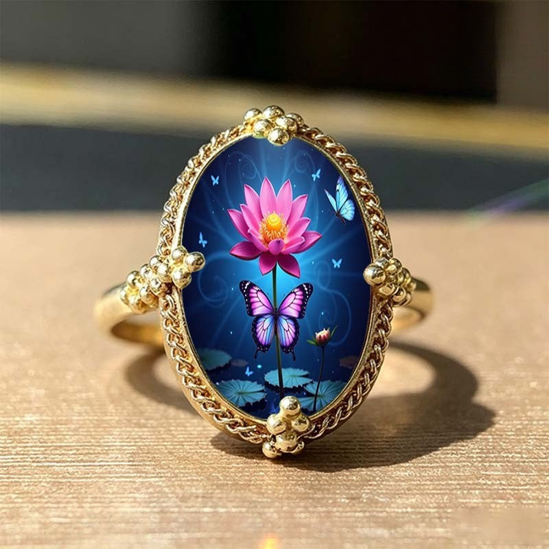 Lotus & Butterfly Oval Ring